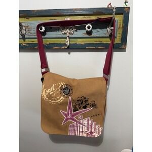 Coca-Cola Vintage Canvas Messenger Bag Tan Burgundy Retro Graphic Crossbody